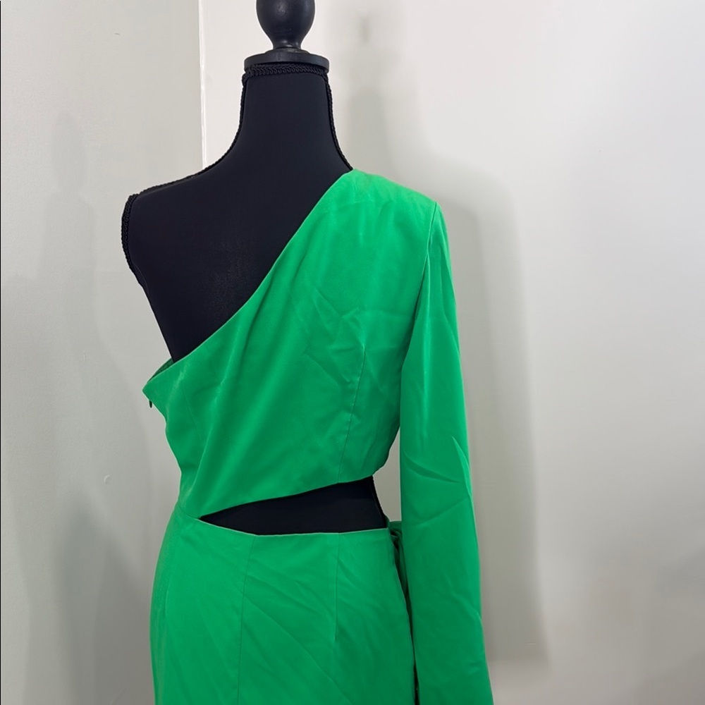Green Asymmetrical One-Shoulder Bodycon Dress with waist tie and cut outs size L - Picture 8 of 11